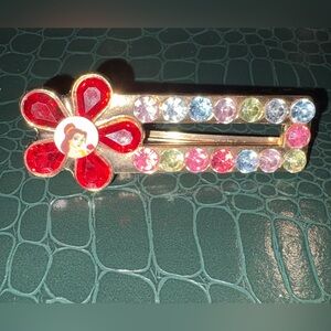 Disney Red Flower Crystal Barrette with Multicolor Rhinestones with “Belle”